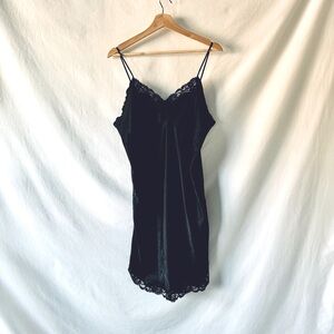 Y2K Black Satin and Lace Neglige Spaghetti Strap Slip Minidress